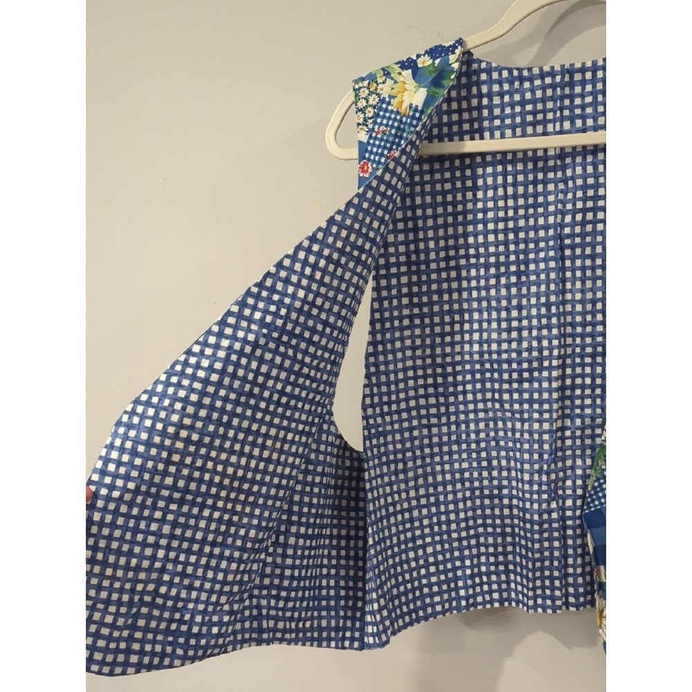 Patchwork Floral Vest Blue Gingham Daisies 23"‎ PTP Reversible Homemade image 3